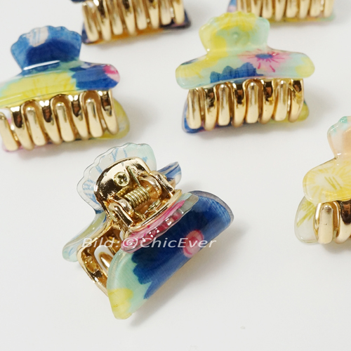 7x Haargreifer Acryl 3,8cm blau türkis gelb gold Haarspange Haarklammern 5237d